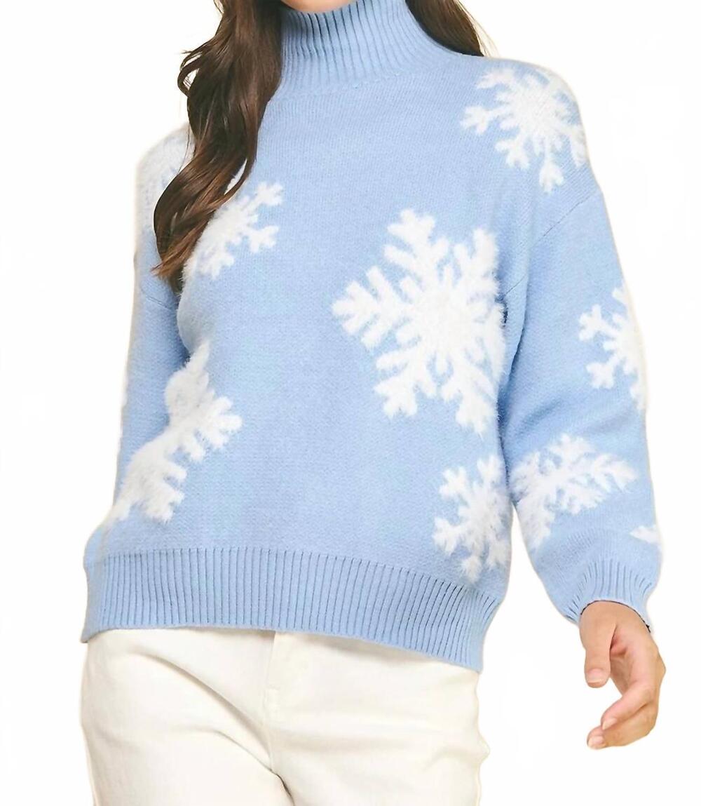 NEW PINCH snowfall mock neck sweater in light blue
